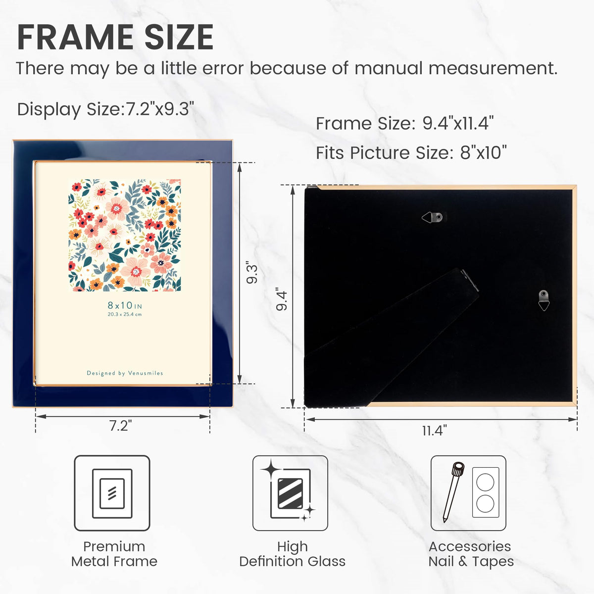 Venusmiles 8x10 frame with easel for easy tabletop or wall setup