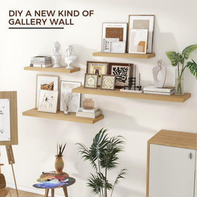 Venusmiles 24-inch oak shelves in use, showcasing books and decor