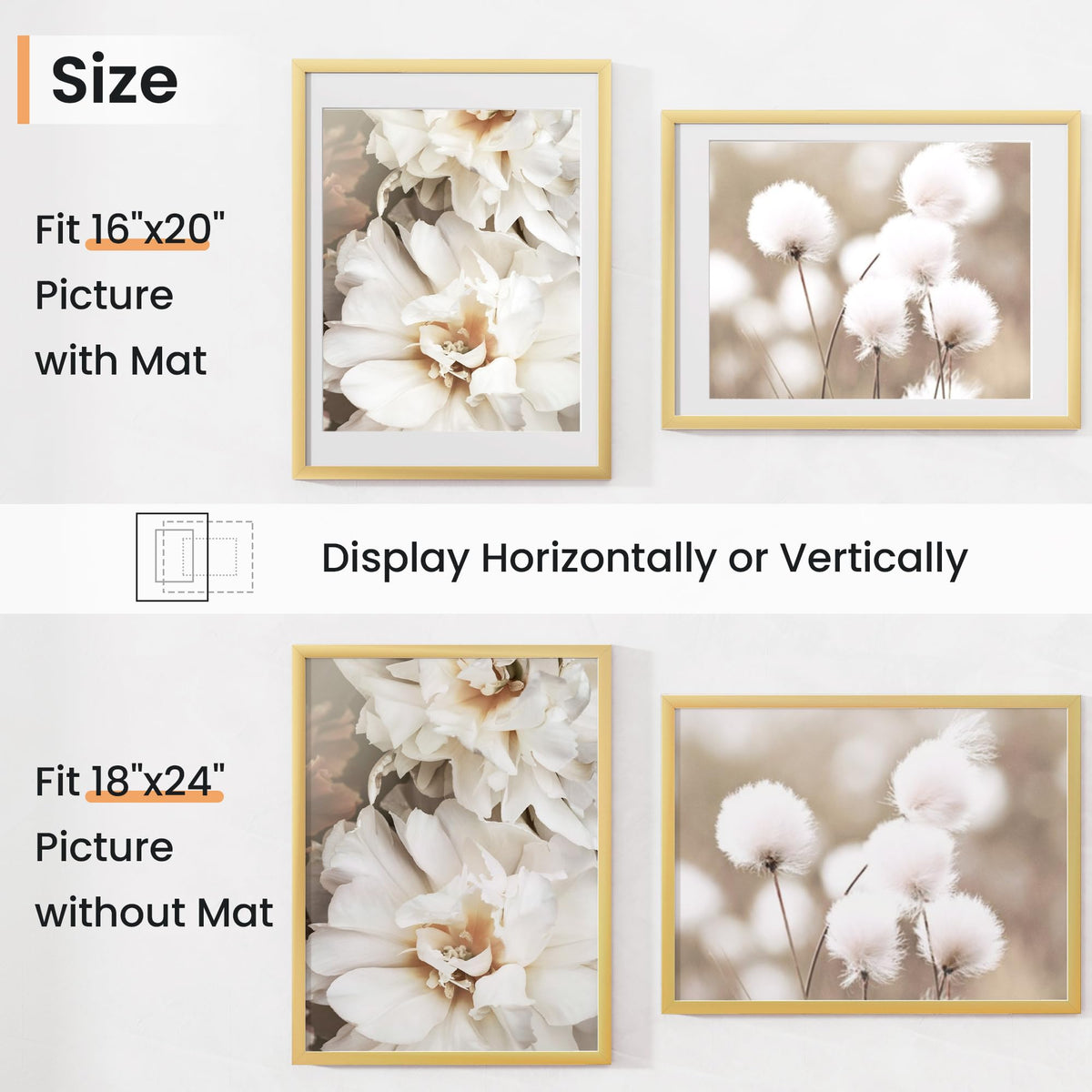 Venusmiles frame supports vertical and horizontal display for versatile mounting.