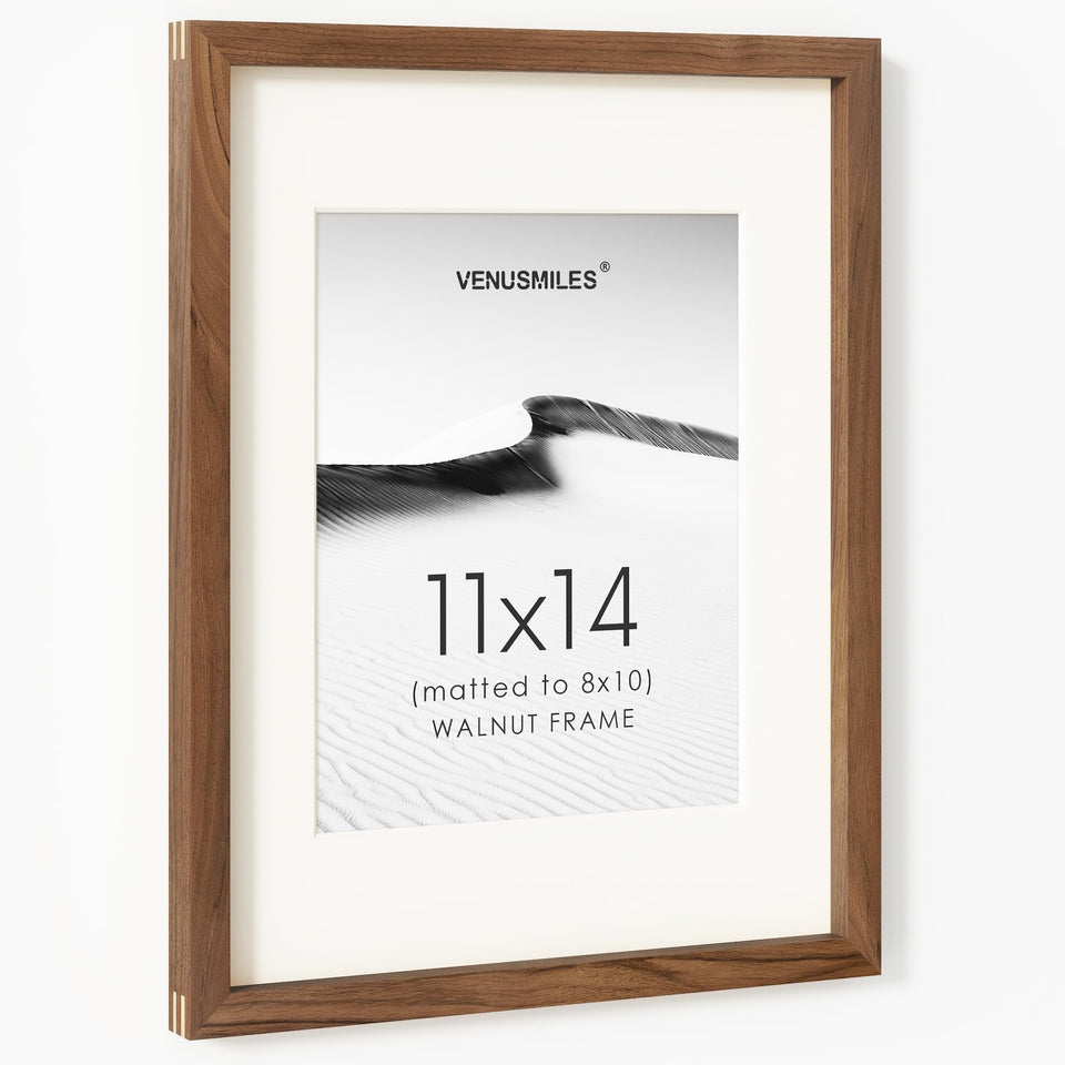 Venusmiles 11x14 walnut wood frame with tempered glass displays photos clearly