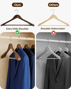 Verahaus heavy-duty wooden hanger supports up to 20 lbs for heavy coats and suits.