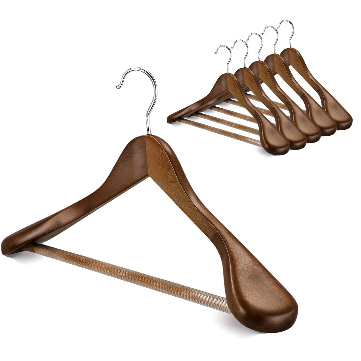 Verahaus premium wooden hanger with wide shoulders supporting coats and jackets while preserving shape.