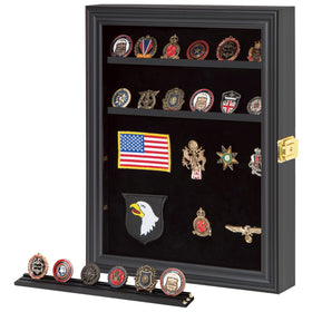 VERANI medals display case front view with lockable protection and dust resistance.