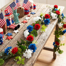 VercanMonth patriotic decoration ideas for table centerpiece and mantel styling.