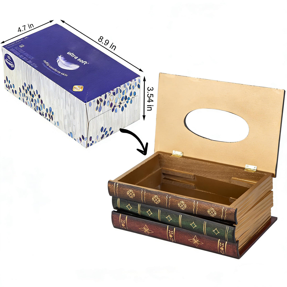 VERGOODR antique book style tissue box dispenser complements desks and offices with timeless flair.
