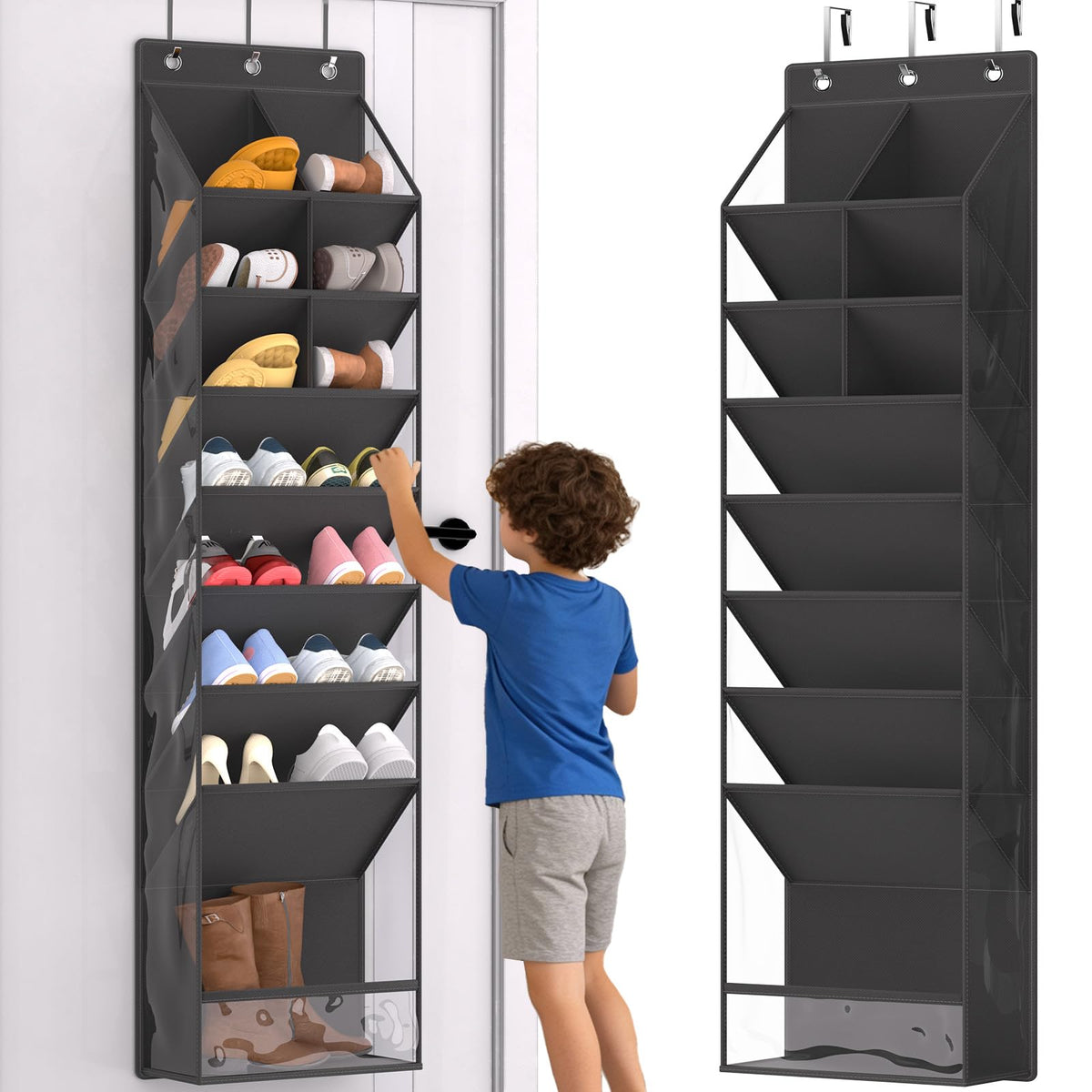 VERONLY over-the-door shoe organizer front view with deep pockets for easy storage.