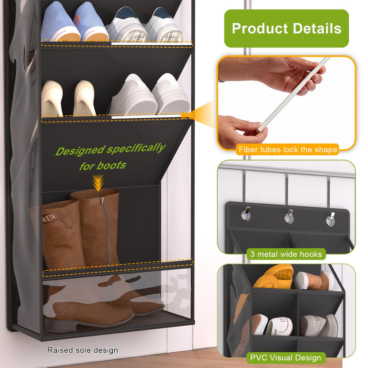 VERONLY over-the-door shoe organizer side view showing slim profile and space savings.