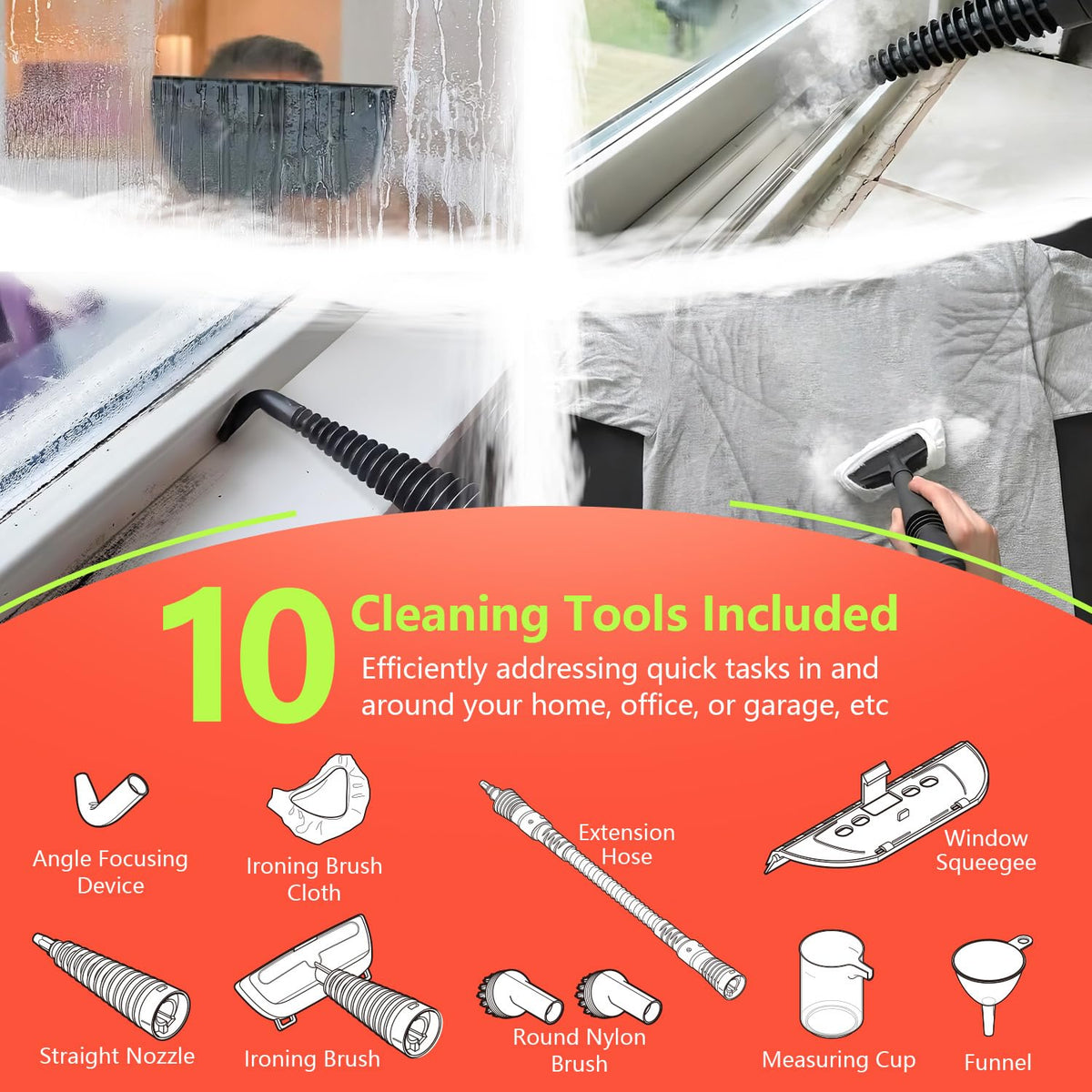 VeRosky steam cleaner shows 380 ml tank for longer sessions