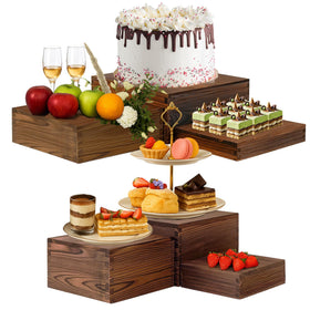 Verssure 6-piece wood risers display set elevates desserts with multi-height tiers