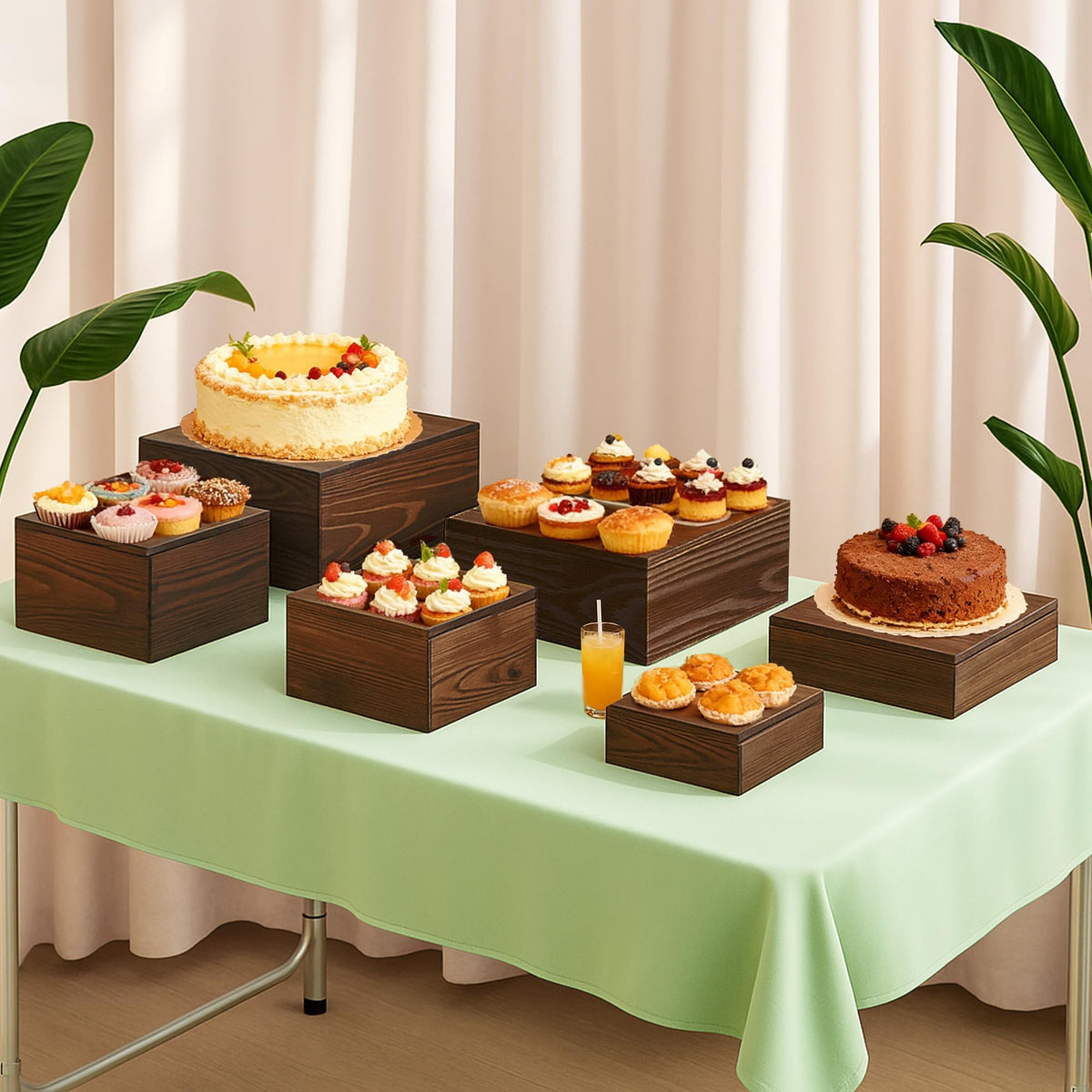 Verssure wooden risers showcasing stacked, flexible height options for a polished buffet