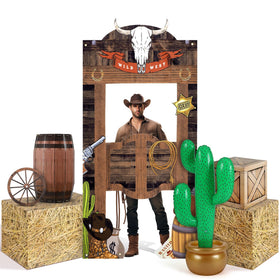 Vertintong western backdrop 5.9x3 ft sets the stage for a vivid rodeo party scene.