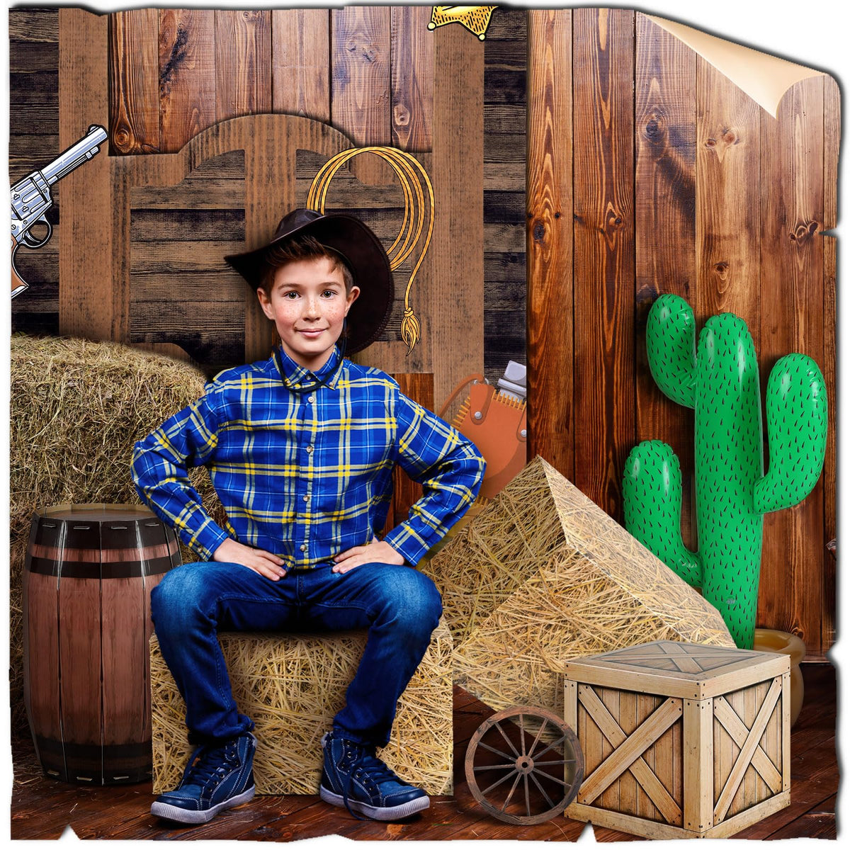 Vertintong wooden box adds vintage touch to western centerpiece.