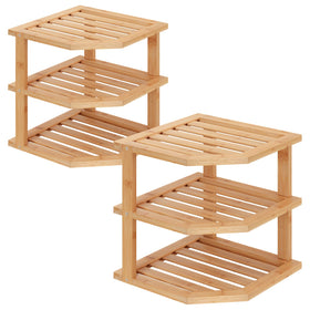 VERTORGAN 3-tier bamboo corner shelf top view for space-saving storage.