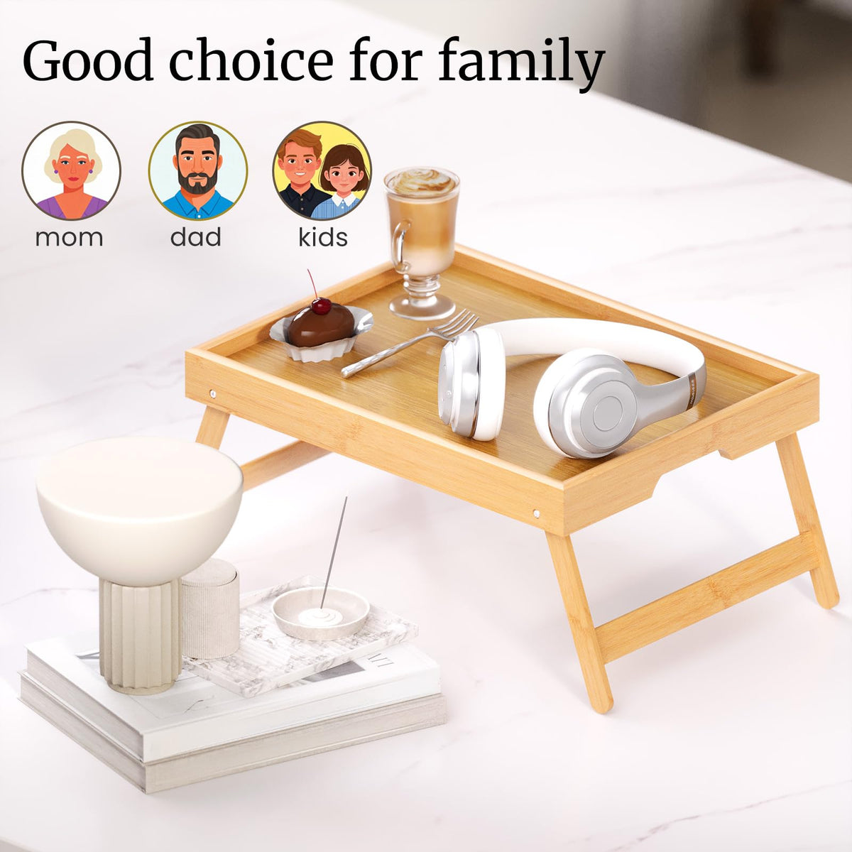 VERTORGAN bamboo tray supports snacks and tea on the sofa