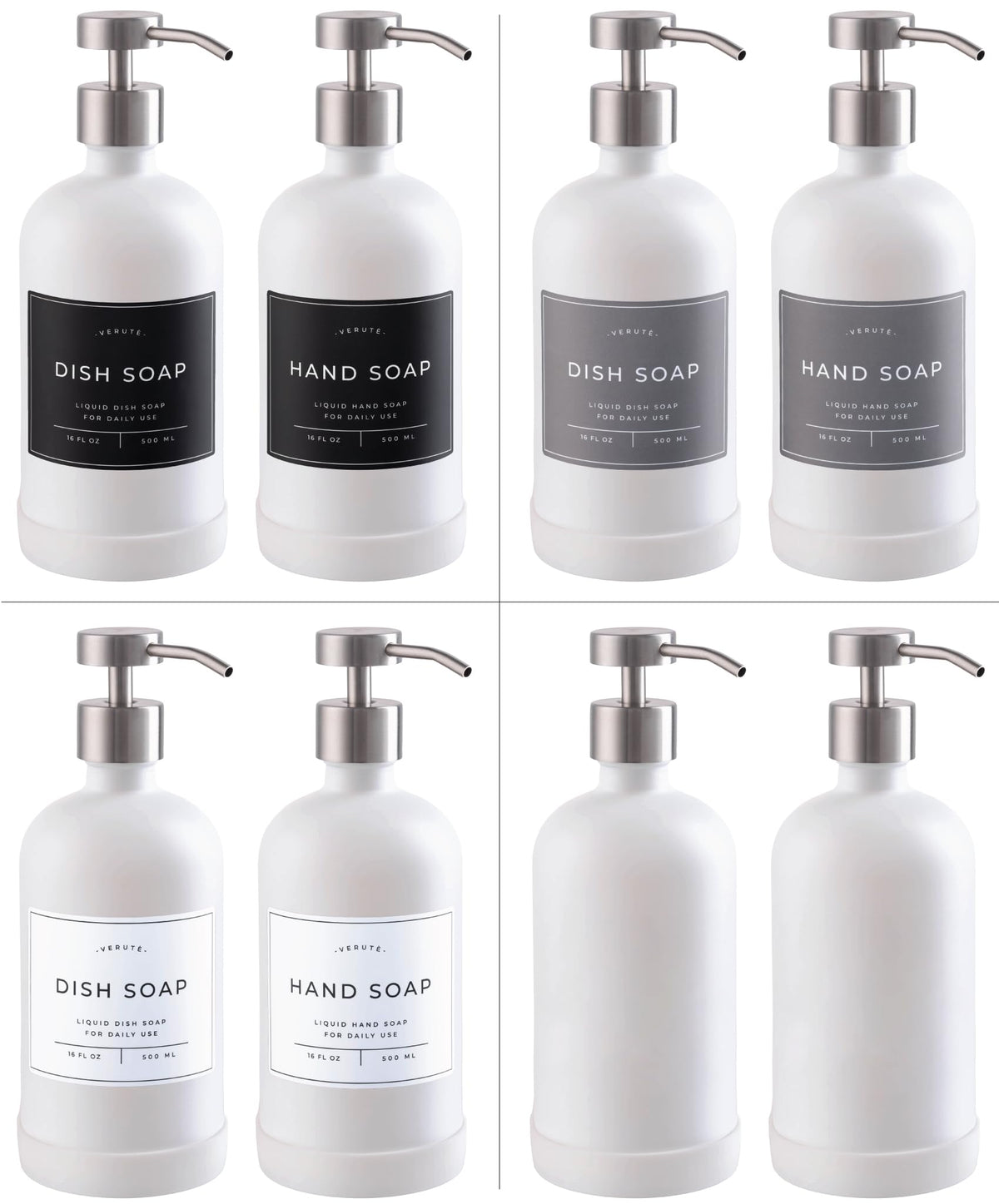 Verute 27 waterproof labels in white, gray, and black for easy customization.