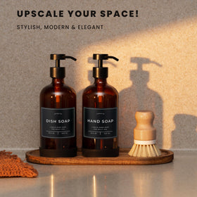 Verute 16oz amber glass bottle set for soap or lotion use.