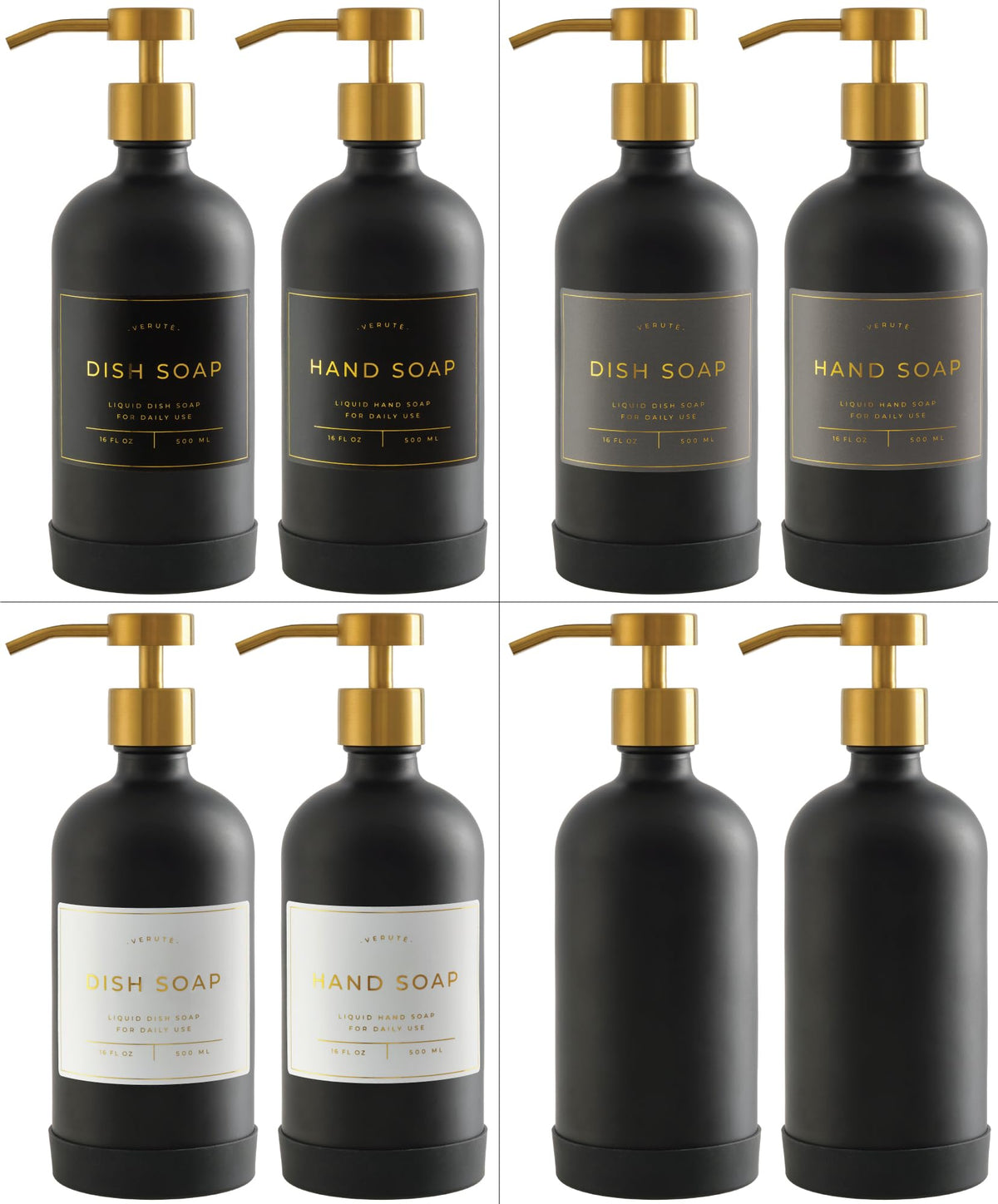 Verute label pack in white, gray, and black for clear product labeling.