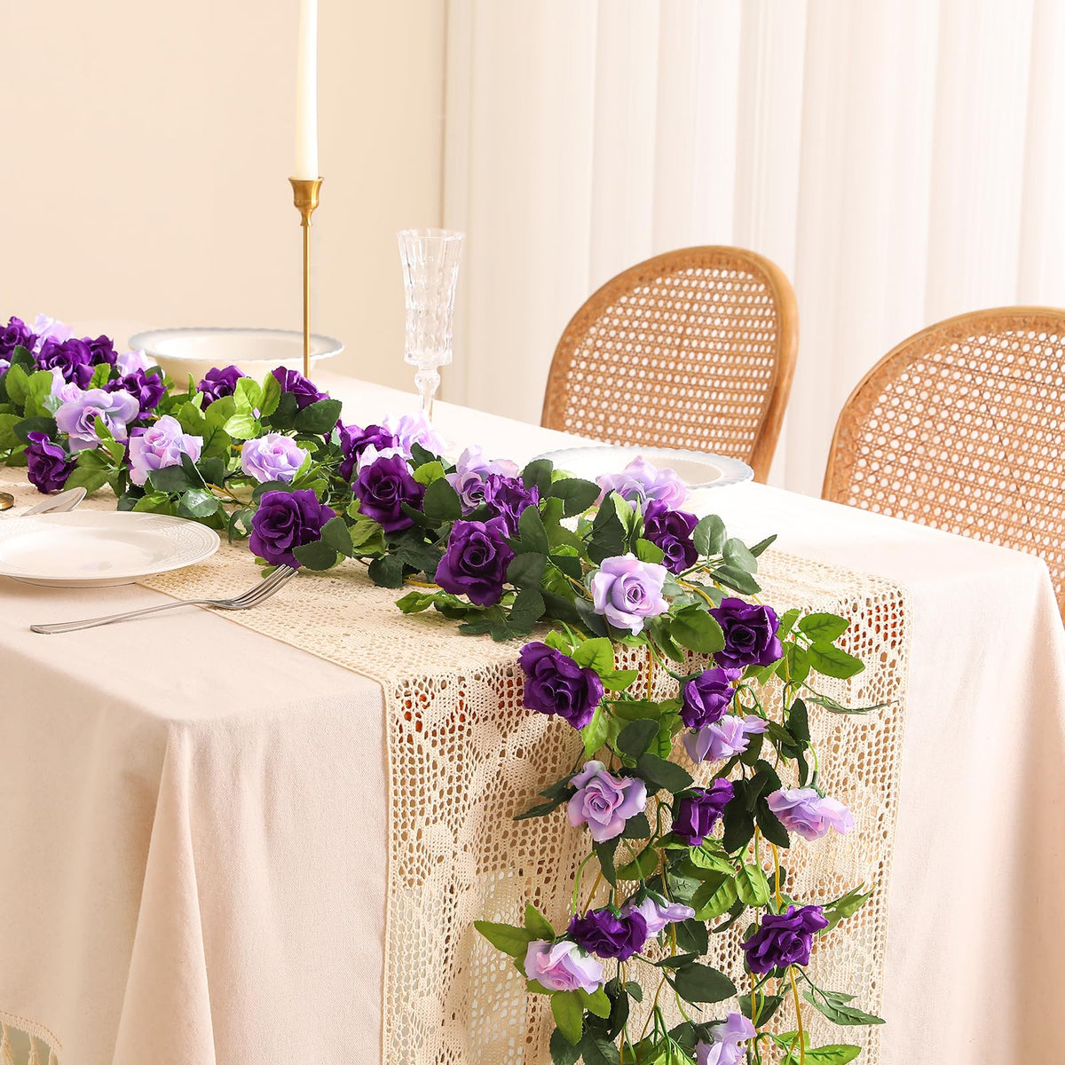 Veryhome rose garland with dual-color heads adds depth to wedding decor.