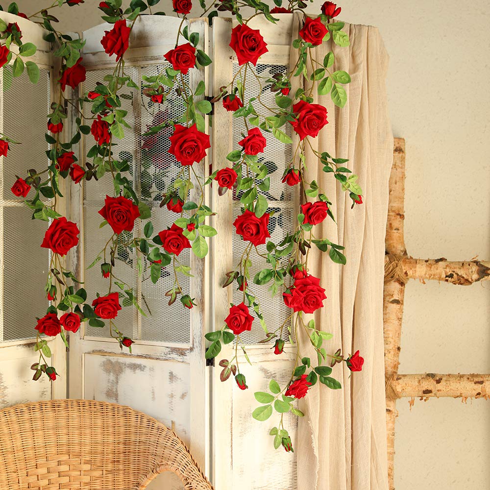 Veryhome rose vine garland adds color to living room or cafe.