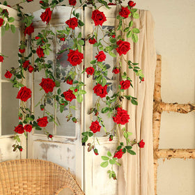 Veryhome rose vine garland adds color to living room or cafe.