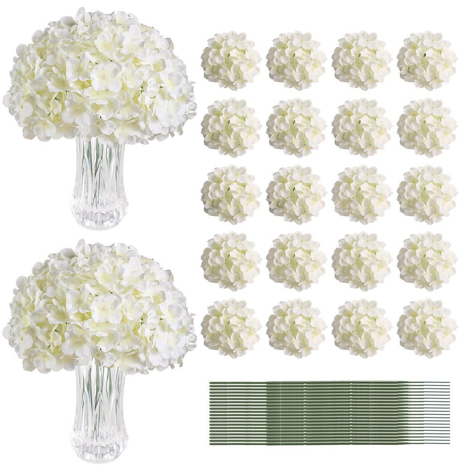 Veryhome white hydrangea heads close-up showing fluffy silk texture for elegant decor
