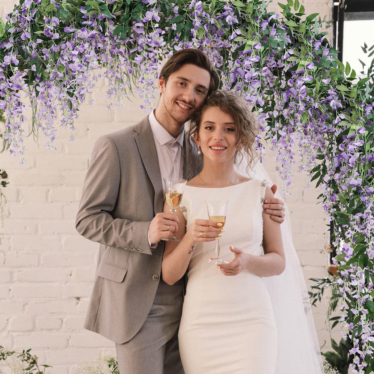 Veryhome wisteria garland on wedding arch for elegant focal point