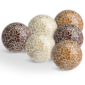 Vesici mosaic sphere brown enhances decor with rustic elegance.