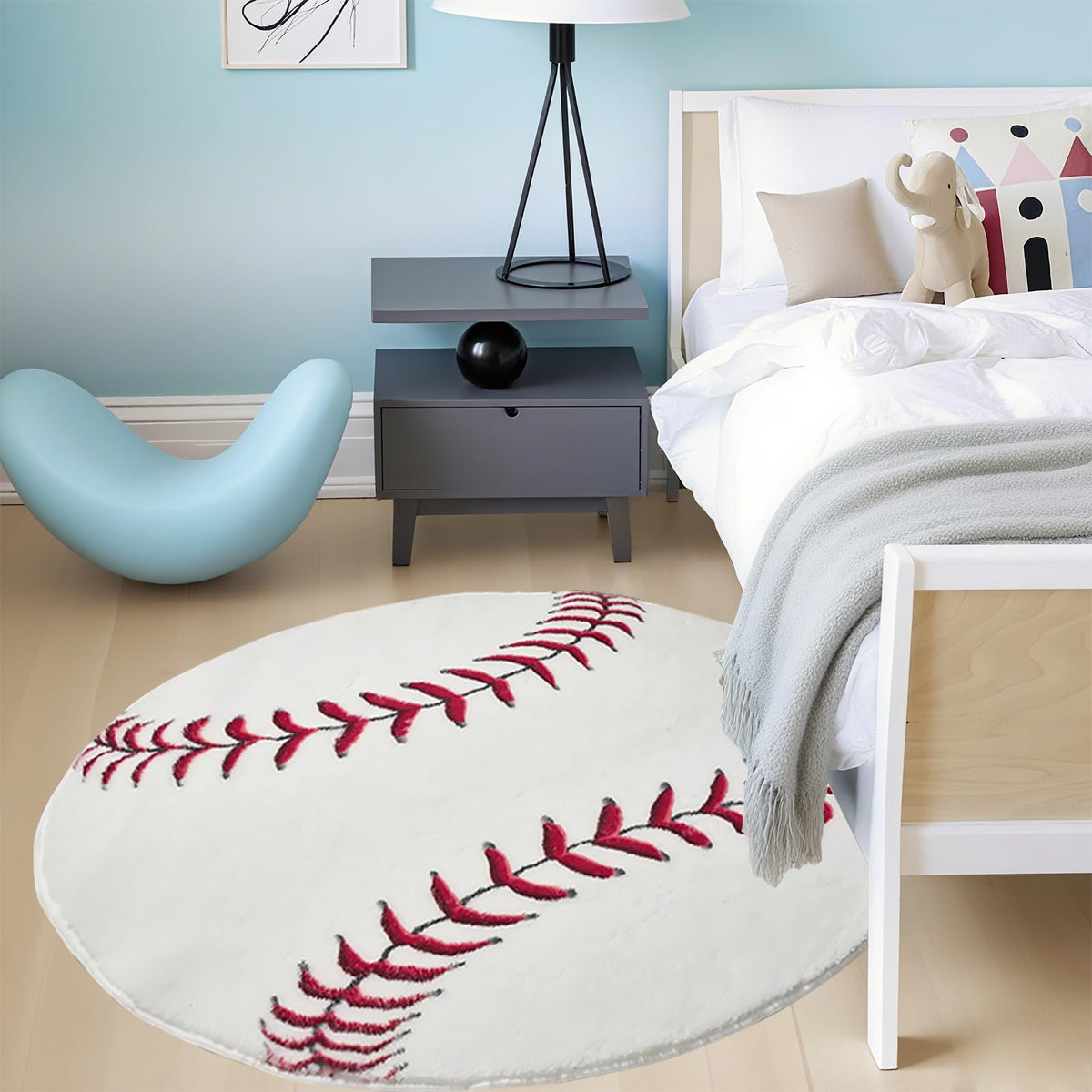 Vesocro round baseball rug non-slip back keeps seating areas secure