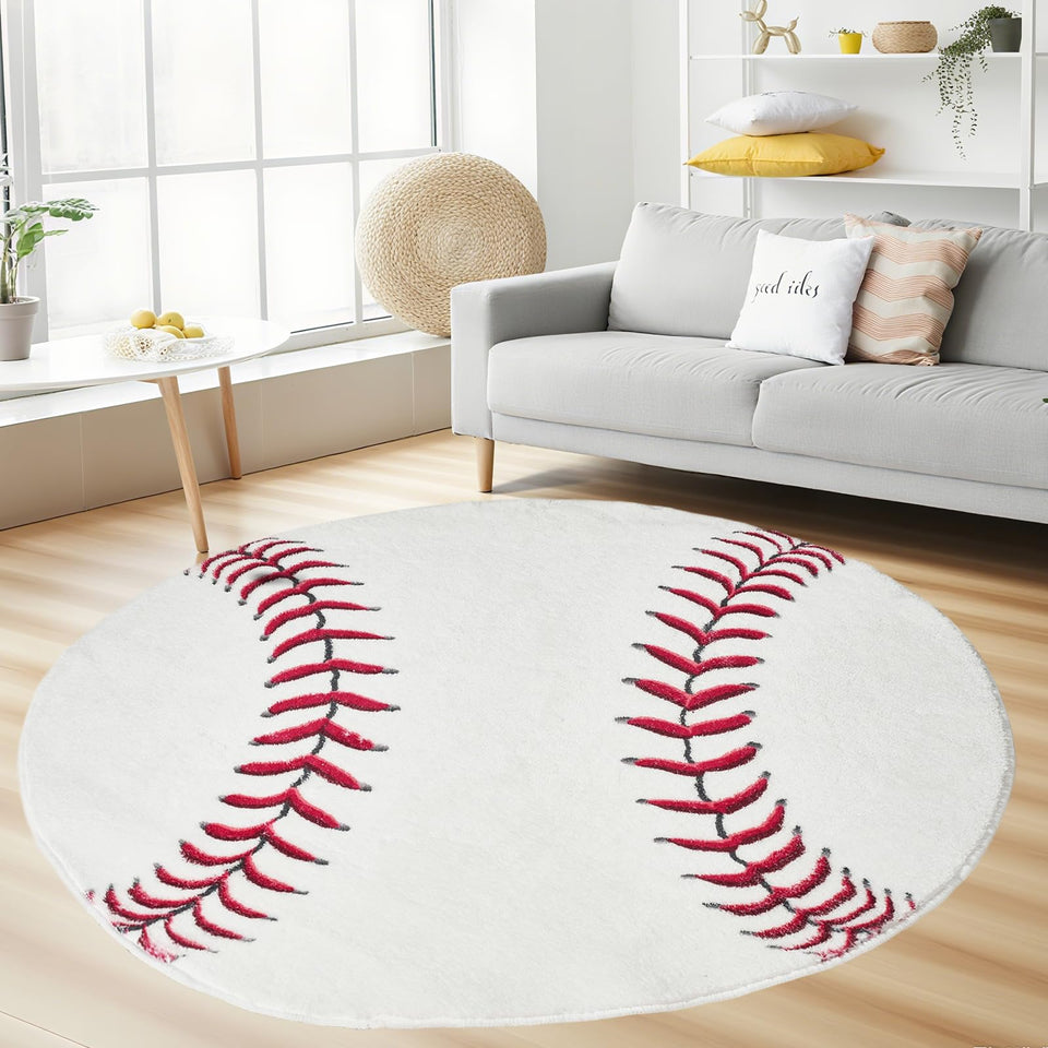 Vesocro round baseball rug 4ft adds softness and style to any room
