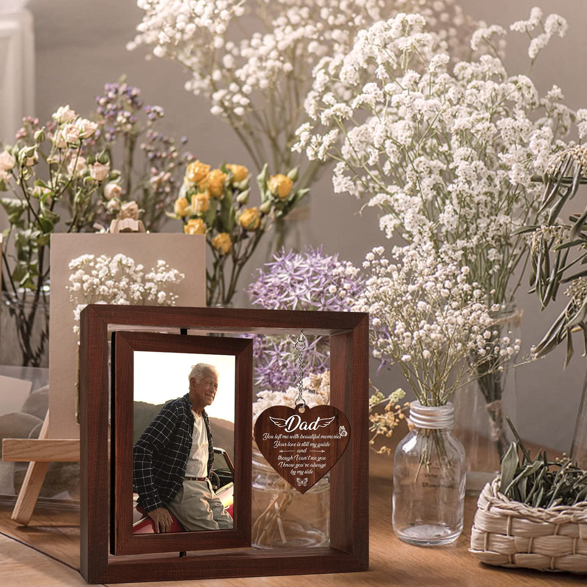 Vetbuosa frame easily sits on desk or bedside for daily reflection.