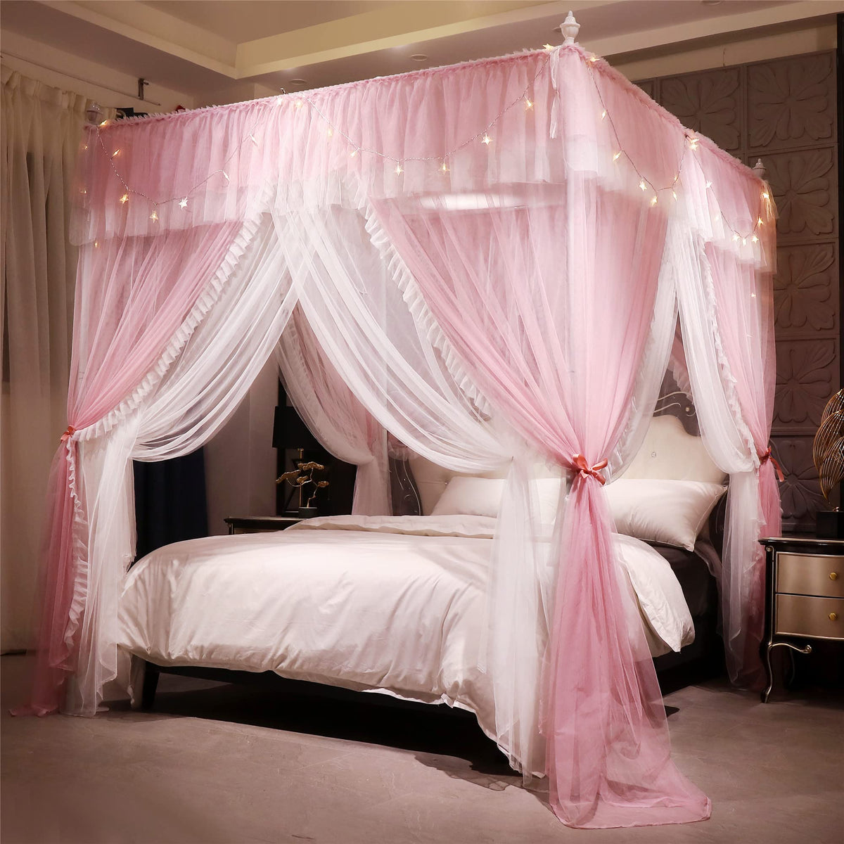 VETHIN double-layer mosquito net canopy for privacy and light control.