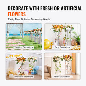 VEVOR acrylic column stands complement tables and reception backgrounds.