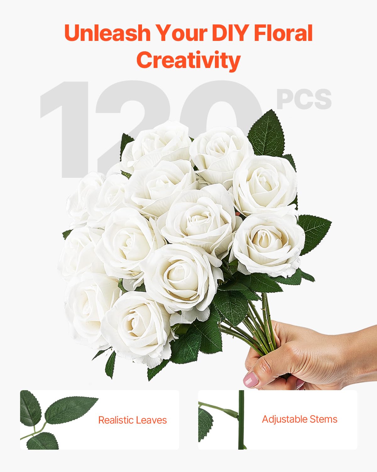 VEVOR white foam rose bouquet for DIY wedding decor and cake accents.