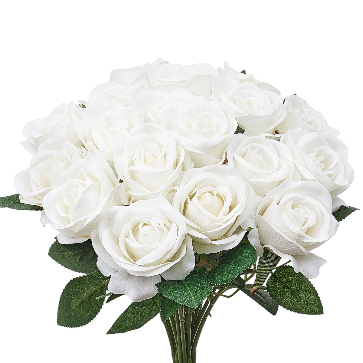 Versatile white foam roses for cake toppers and centerpiece designs.