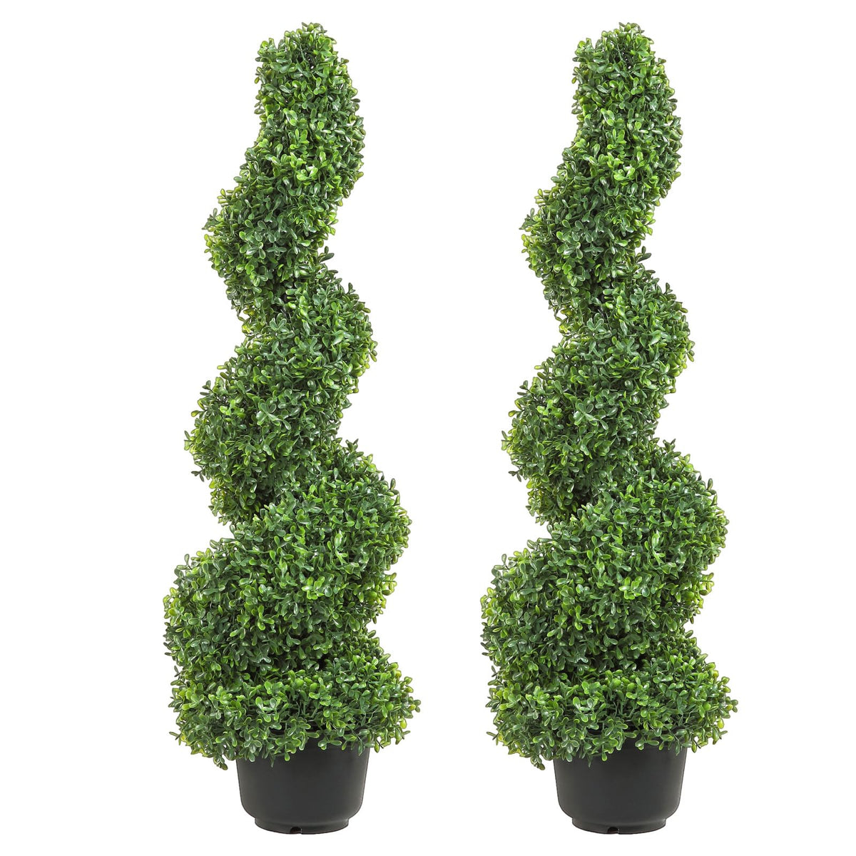VEVOR two-pack artificial boxwood spiral topiary in pots for instant greenery