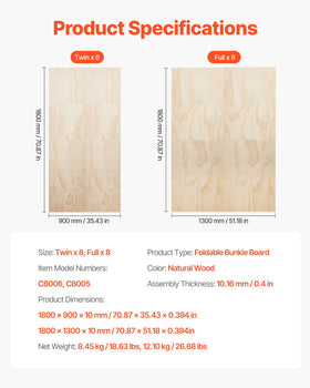 VEVOR bunkie board pine plywood 0.4-inch thick provides firm support.