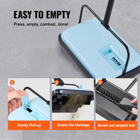 VEVOR carpet sweeper 180-degree head, reach under sofas and beds.