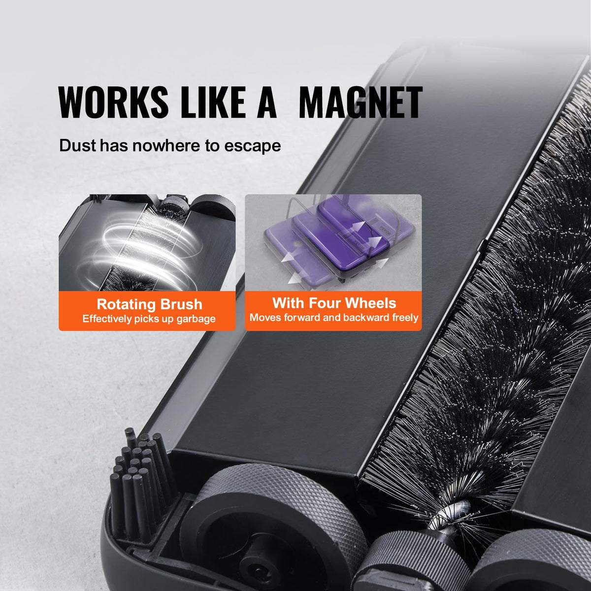 VEVOR Carpet Sweeper 180-degree head reaches under furniture.