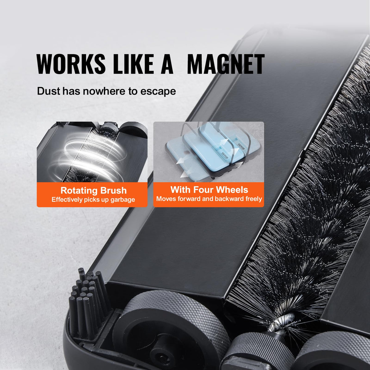 VEVOR carpet sweeper 300 ml dustbin, easy emptying mechanism.