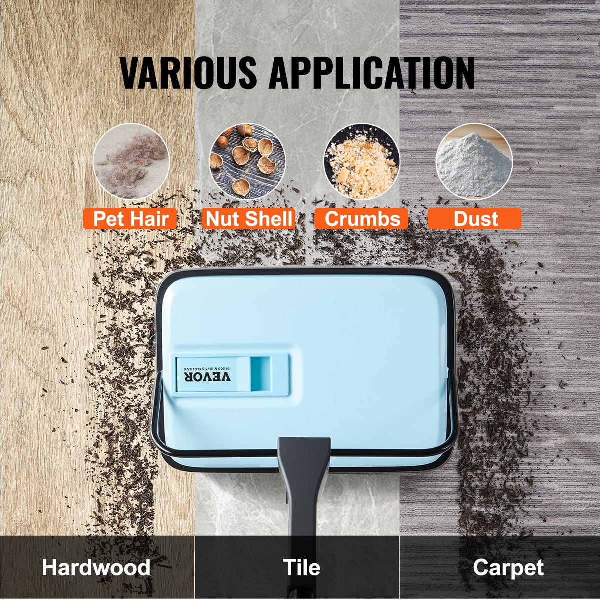 VEVOR carpet sweeper hair-cleaning comb, removes hair from the brush.