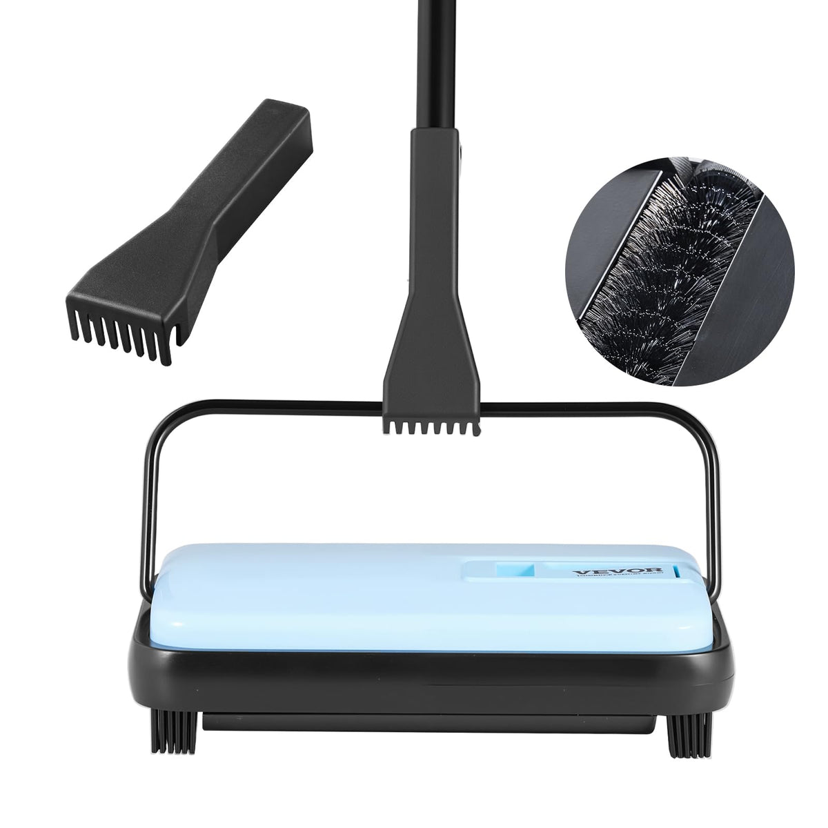 VEVOR carpet sweeper in action, handy for pet hair and dust.