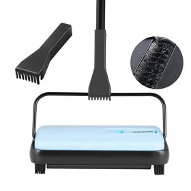 VEVOR carpet sweeper in action, handy for pet hair and dust.