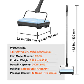 VEVOR carpet sweeper lightweight design, effortless cleaning across floors.