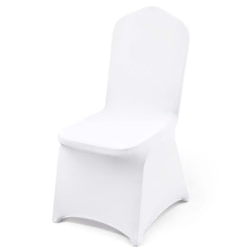 VEVOR white chair cover with flat-front design enhances wedding chairs.