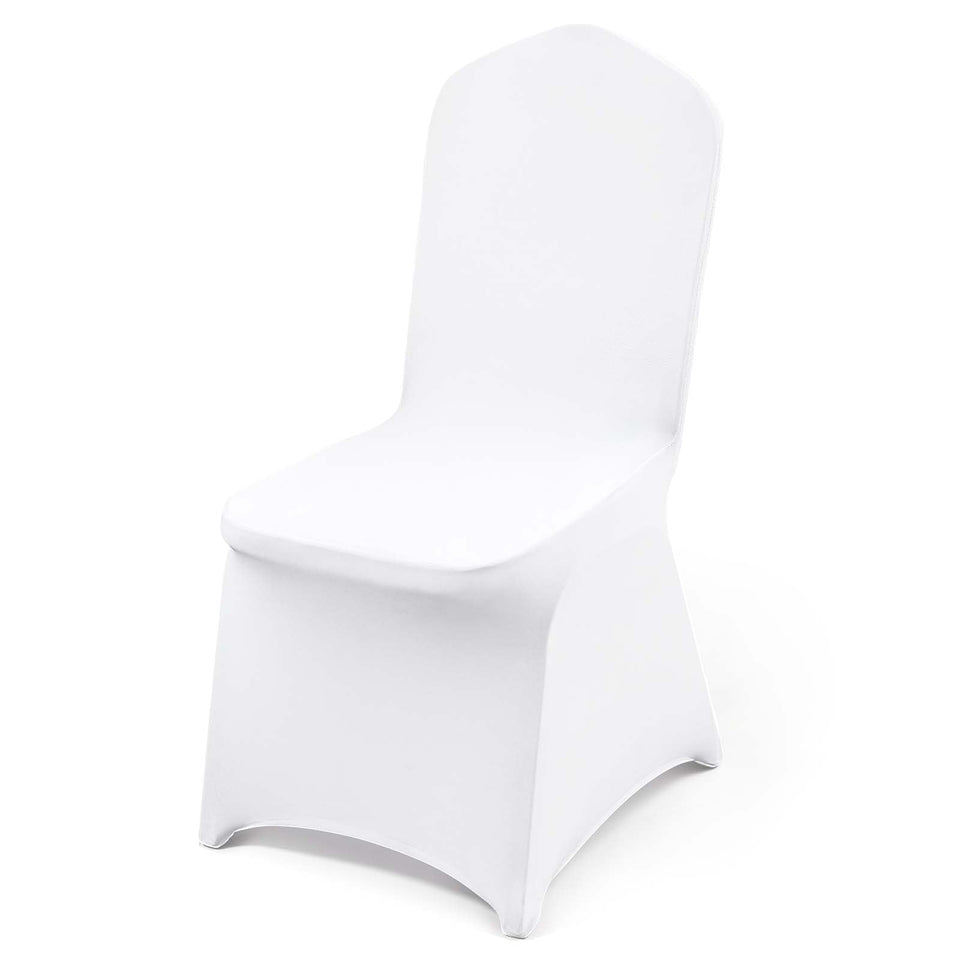 VEVOR white chair cover with flat-front design enhances wedding chairs.