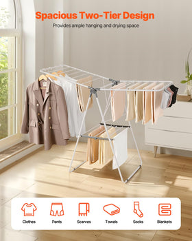 VEVOR 21-rods drying rack offers generous capacity for shirts, pants, and towels.