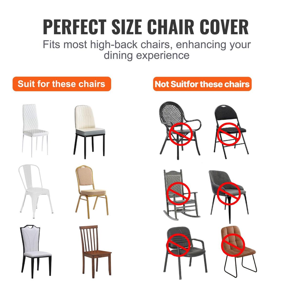 VEVOR chair covers with elastic pockets secure chair legs for stability during seating.