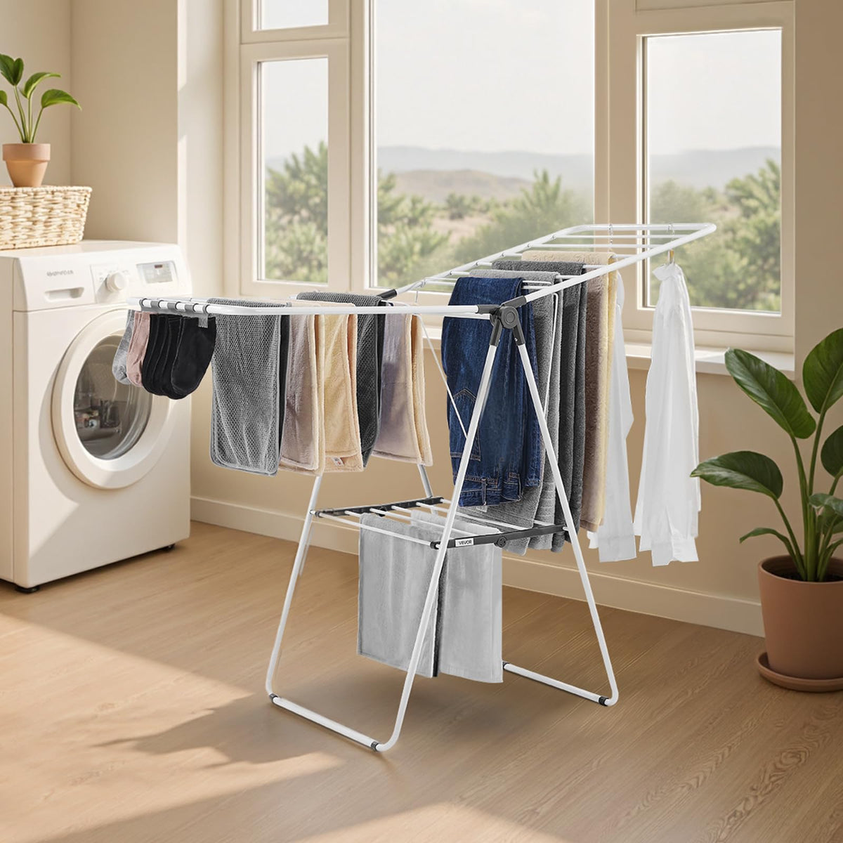 VEVOR free-standing design fits narrow balconies or laundry rooms.