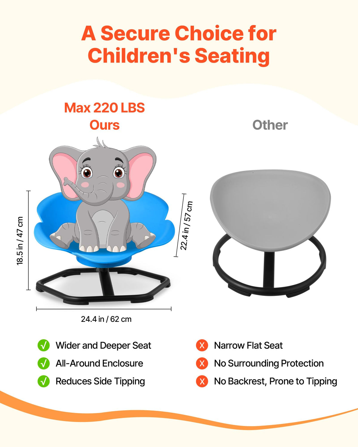 VEVOR blue seat close-up shows recessed sensory seating for comfort.