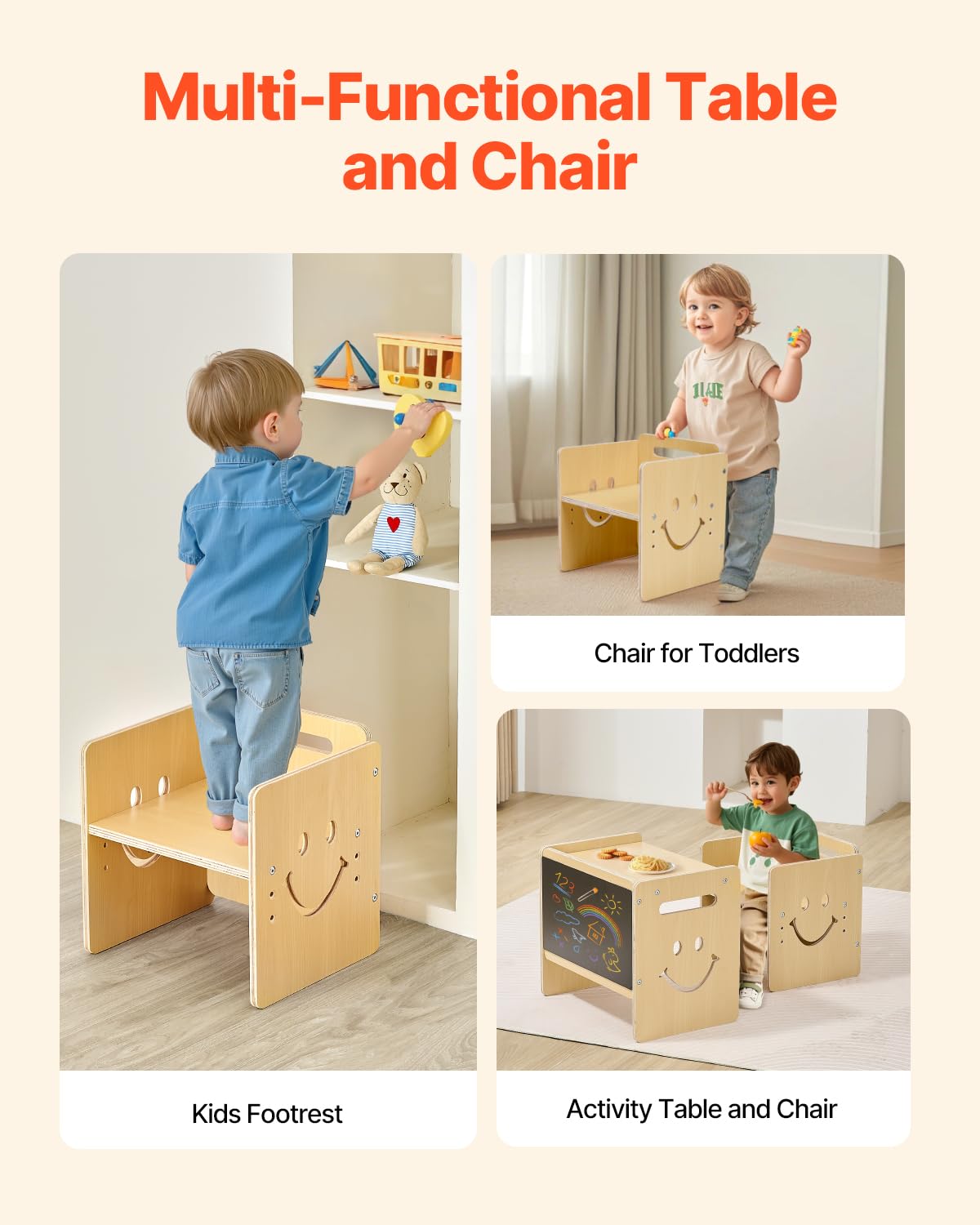 VEVOR Montessori 3-in-1 design supports table, chair, and chalkboard use